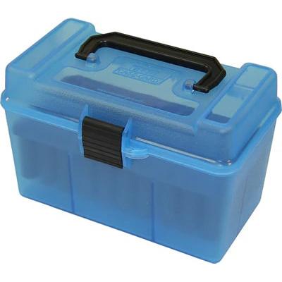 MTM H50-R-MAG - Deluxe Ammo Box w/Handle 7mm Rem Mag - 300 Win Mag 50/ct Capacity Clear Blue - Precision Shot Firearms