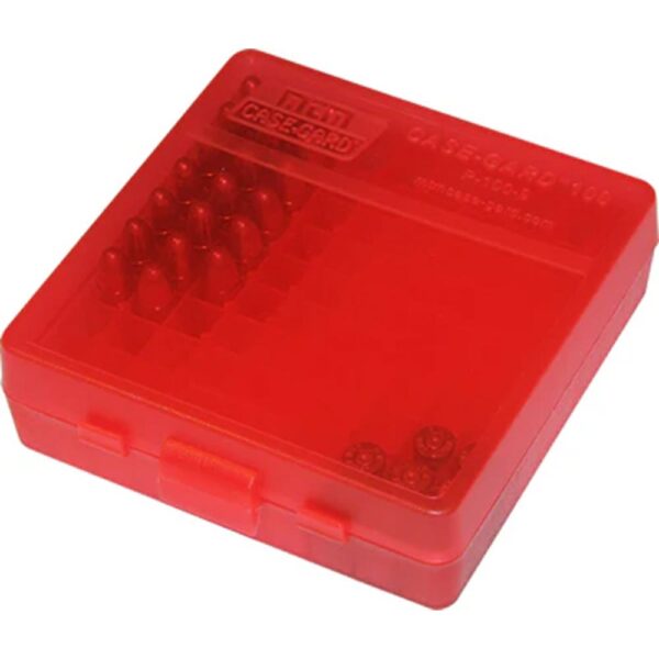 MTM Flip Top Ammo Box 100rd Clear Red - Precision Shot Firearms