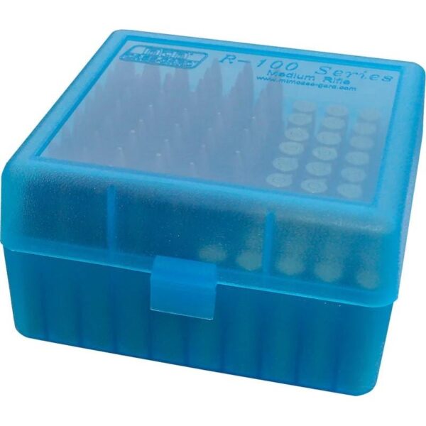 MTM Flip Top Ammo Box for 22-250/.243/.308 Win/.220 Swift 100 Rounds Clear Blue - Precision Shot Firearms