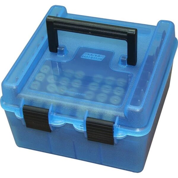 MTM Deluxe Ammo Box Handle WSM WSSM Ultra Mag 100 Rounds Clear Blue - Precision Shot Firearms