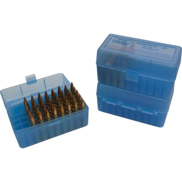 MTM Flip Top Ammo Box for .243 Win/.308 Win/.220 Swift 50rd Clear Blue - Precision Shot Firearms