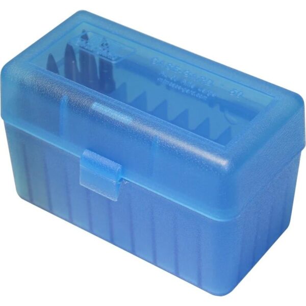 MTM Case-Gard R-50 Series Rifle Ammo Box .223/.270 WSSM/.460/.500 S&W 50 Rounds Clear Blue - Precision Shot Firearms