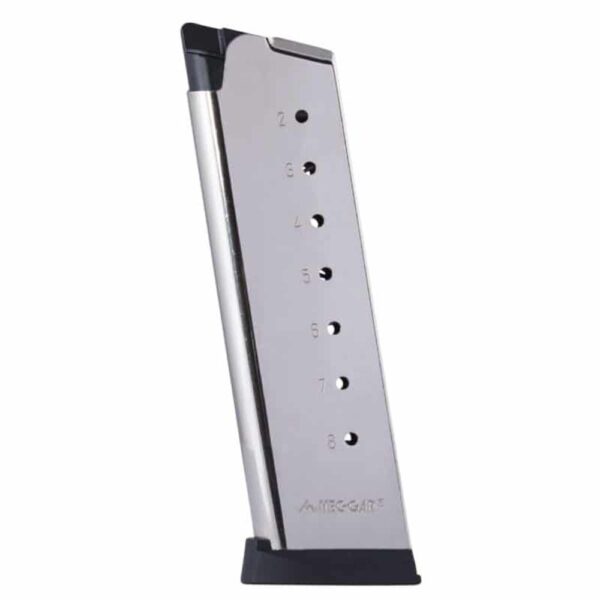 Mec-Gar 1911 Govt Handgun Magazine with Plastic Removable Buttplate & Follower .45 ACP HT Stainless Steel 8/rds High Cap - Precision Shot Firearms