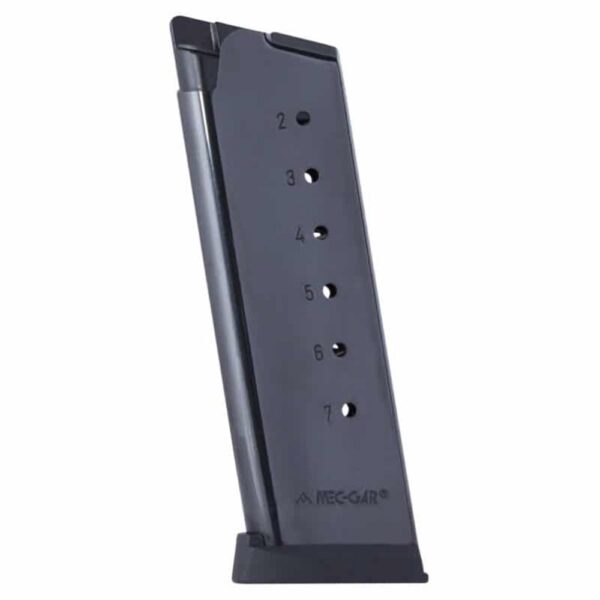 Mec-Gar 1911 Officer Handgun Magazine with Plastic Removable Buttplate & Follower .45 ACP HT Blued 7/rds High Cap - Precision Shot Firearms