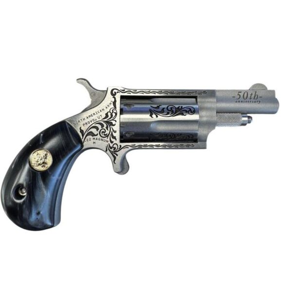 NAA 50th Anniversary Stainless Steel Handgun .22 WMR 5rd Capacity 1.625" Barrel Black Pearl Grip Limited Edition - Precision Shot Firearms