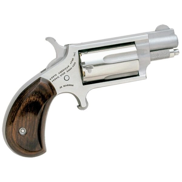 NAA 22MS Mini Revolver Handgun .22 WMR 5rd Capacity 1.125" Barrel Silver with Wood Grip - Precision Shot Firearms