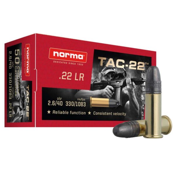 Norma TAC-22 Rimfire Ammunition .22 LR 40gr LRN 1083 fps 50/ct - Precision Shot Firearms