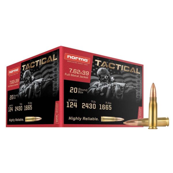 Norma Range & Training Rifle Ammunition 7.62x39 124gr FMJ 2430 fps 20/ct - Precision Shot Firearms