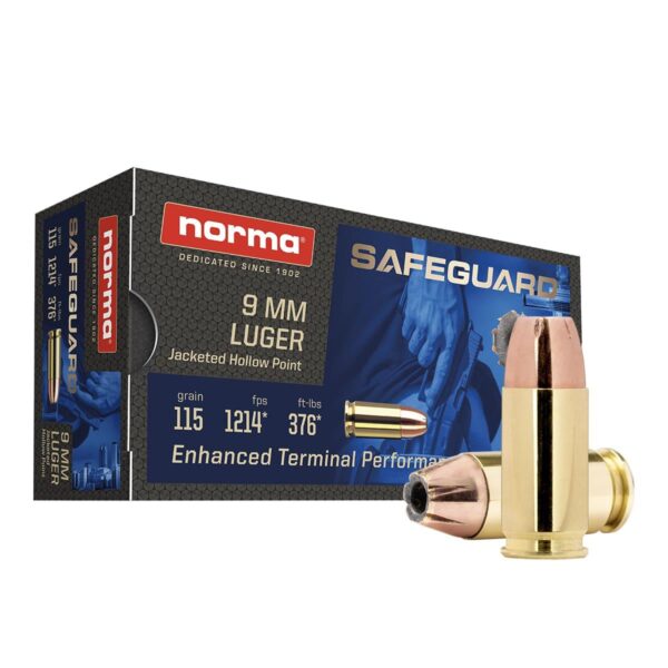 Norma Safeguard Handgun Ammunition 9mm Luger 115gr JHP 1214 fps 50/ct - Precision Shot Firearms