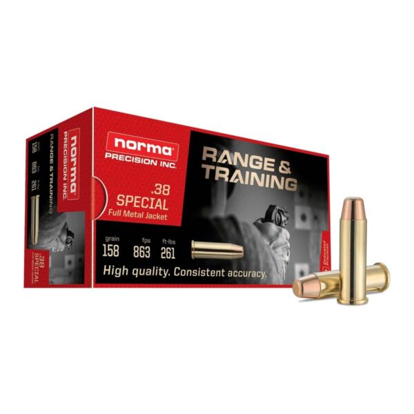 Norma Range & Training Rifle Ammunition .38 Spl 158gr FMJ 863 fps 50/ct - Precision Shot Firearms