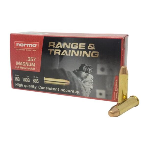 Norma Range & Training Handgun Ammunition .357 Magnum 158gr FMJ 1296 fps 50/rd - Precision Shot Firearms