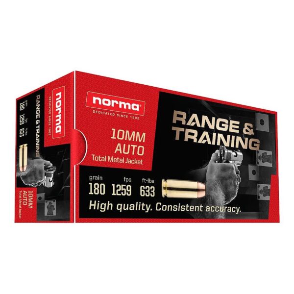 Norma Range & Training Rifle Ammunition 10mm Auto 180gr TMJ 1259 fps 50/ct - Precision Shot Firearms