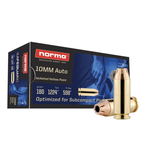 Norma Safeguard Handgun Ammunition 10mm Auto 180gr JHP 1224 fps 50/ct - Precision Shot Firearms