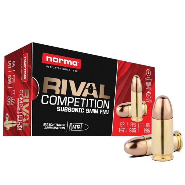 Norma Rival Competition Subsonic Rifle Ammunition 9mm Luger 147gr FMJ 935 fps 50/ct - Precision Shot Firearms