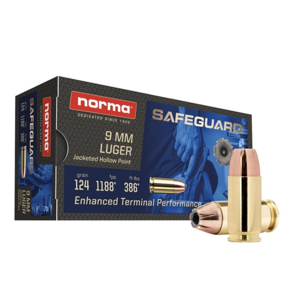 Norma Safeguard Handgun Ammunition 9mm Luger 124gr JHP 1188 fps 50/ct - Precision Shot Firearms