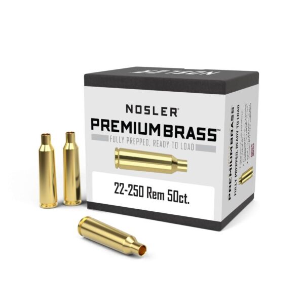 Nosler Unprimed Brass Rifle Cartridge Cases 50/ct .22-250 Rem - Precision Shot Firearms