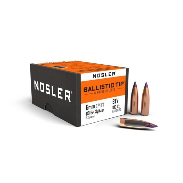 Nosler Ballistic Tip Varmint Bullets 6mm .243" 80 gr SBT-SB 100/ct - Precision Shot Firearms