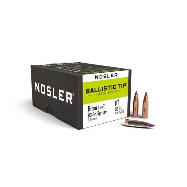 Nosler Ballistic Tip Hunting Bullets 6mm .243" 90 gr SBT-BTIP 50/ct - Precision Shot Firearms