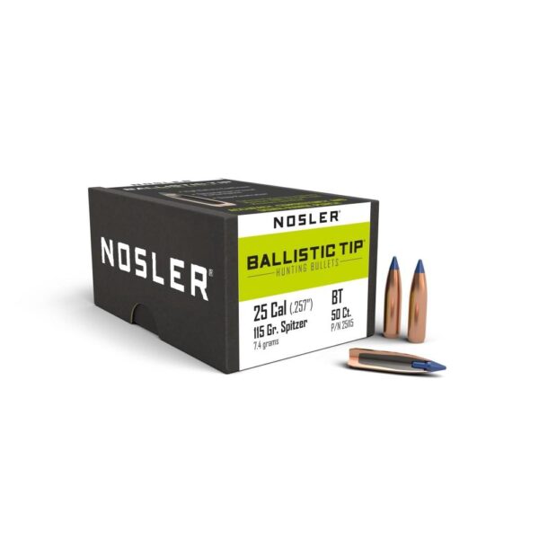 Nosler Ballistic Tip Hunting Bullets .25 cal .257" 115 gr SBT-BTIP 50/ct - Precision Shot Firearms