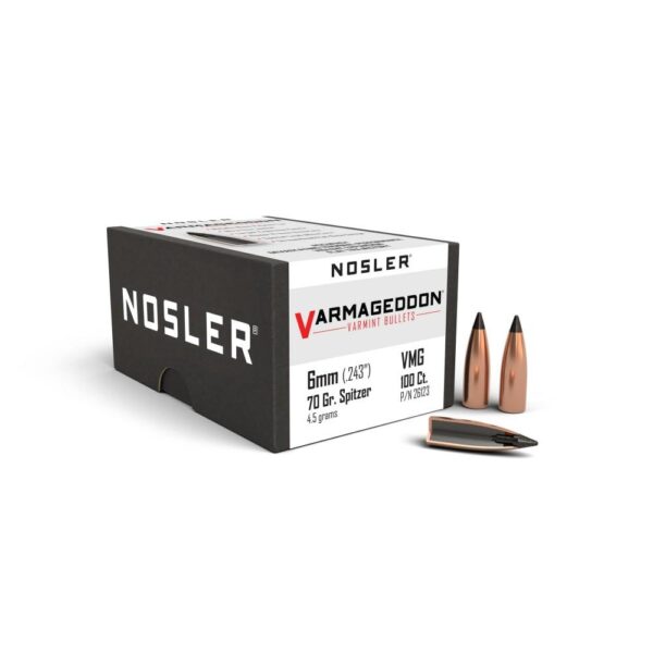Nosler VarMageddon Bullets 6mm .243" 70 gr FB-TIPPED 100/ct - Precision Shot Firearms