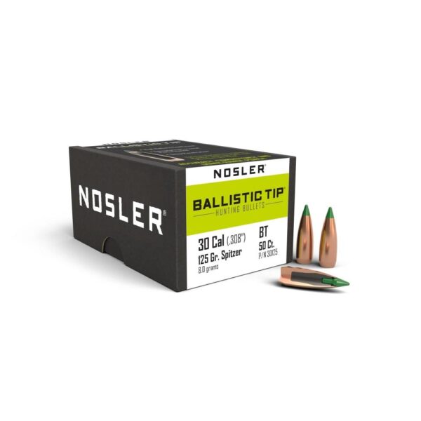 Nosler Ballistic Tip Hunting Bullets .30 cal .308" 125 gr SBT-BTIP 50/ct - Precision Shot Firearms