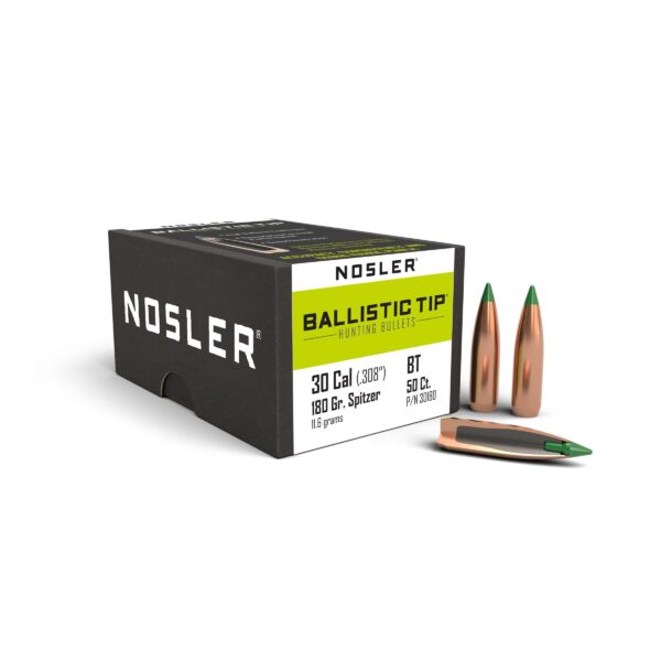 Nosler Ballistic Tip Hunting Bullets .30 cal .308" 180 gr SBT-BTIP 50/ct - Precision Shot Firearms
