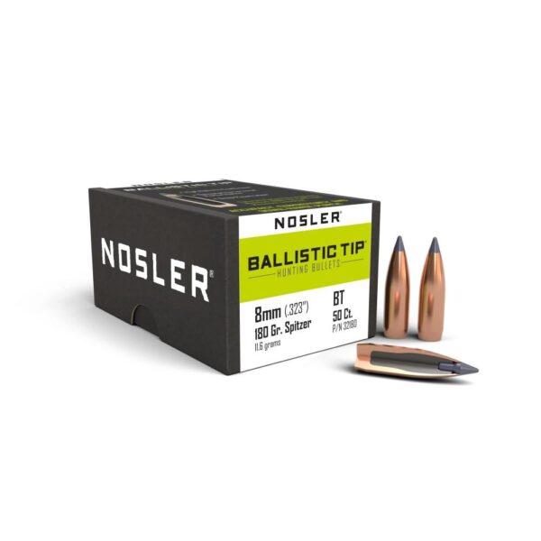 Nosler Ballistic Tip Hunting Bullets 8mm .323" 180 gr SBT-BTIP 50/ct - Precision Shot Firearms