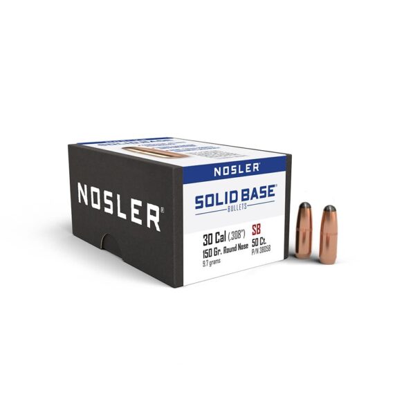 Nosler Solid Base Round Nose Rifle Bullets .30 Cal .308" 150 gr 50/ct - Precision Shot Firearms
