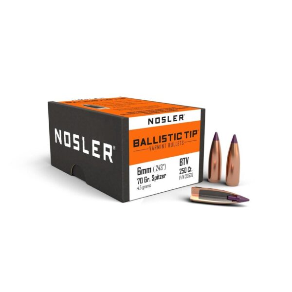 Nosler Ballistic Tip Varmint Bullets 6mm .243" 70 gr SBT-SB 250/ct - Precision Shot Firearms