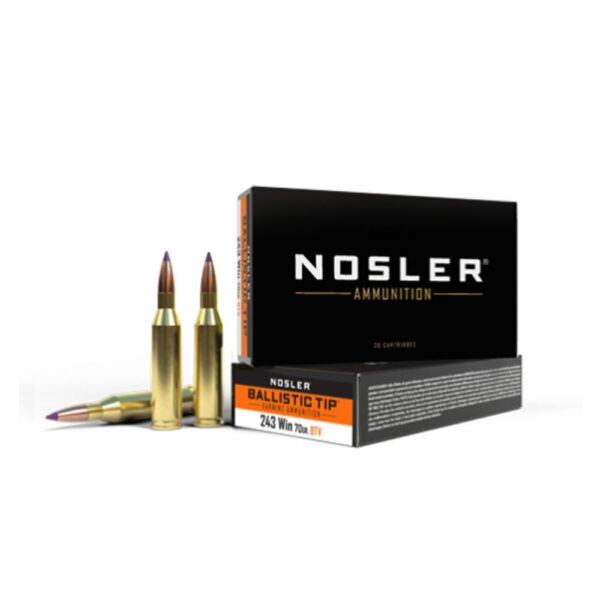 Nosler Ballistic Tip Varmint Rifle Ammunition .243 Win 70gr BT SP 3500 fps 20/ct - Precision Shot Firearms