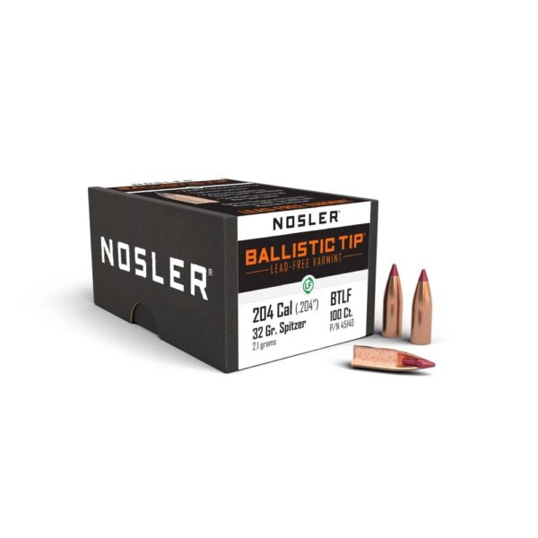 Nosler Ballistic Tip Lead Free Varmint Bullets .20 cal .204" 32 gr SPTFB-BTLF 100/ct - Precision Shot Firearms