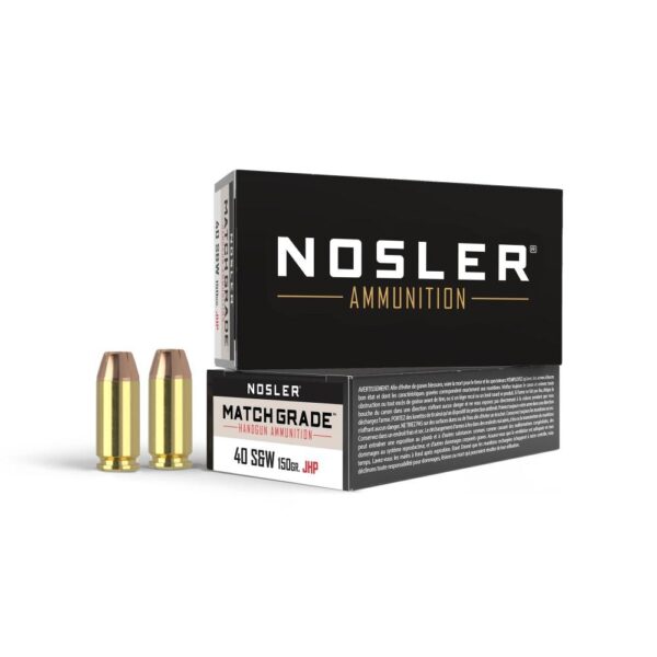 Nosler Match Grade Handgun Ammo .40 S&W 150 gr JHP 1125 fps 50/ct - Precision Shot Firearms