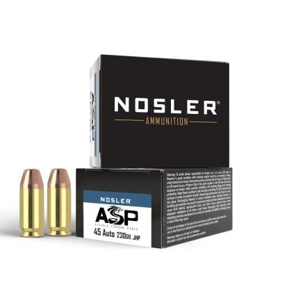 Nosler ASP Suppressor Ready Handgun Ammunition .45 ACP 230gr JHP 850 fps 20/ct - Precision Shot Firearms