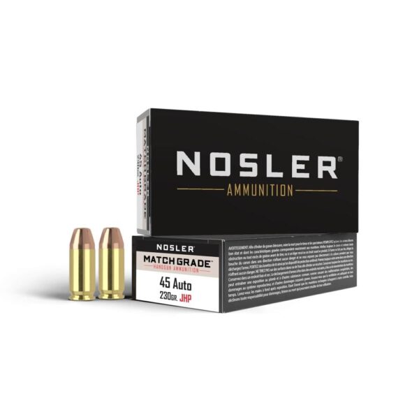 Nosler Match Grade Handgun Ammo .45 ACP 230 gr JHP 850 fps 50/box - Precision Shot Firearms