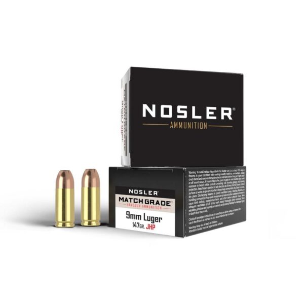 Nosler Match Grade Handgun Ammuntion 9mm Luger 147gr JHP 950 fps 20/ct - Precision Shot Firearms