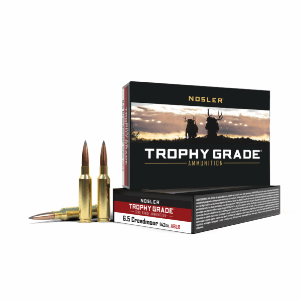 Nosler Trophy Grade Rifle Ammunition 6.5mm Creedmoor 142gr AB 2650 fps 20/ct - Precision Shot Firearms