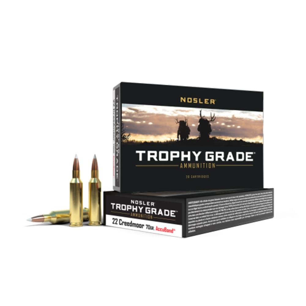 Nosler Accubond Trophy Grade Ammunition Rifle Ammunition 22 Creedmoor 70gr PP 3350 fps 20/ct - Precision Shot Firearms
