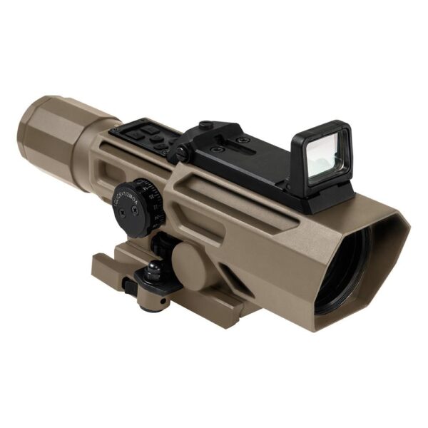 NcStar VSM ADO Dual Optic 3-9x42mm P4 Sniper Rifle Scope with Integrated Fold-Down Red Dot Optic - Tan - Precision Shot Firearms