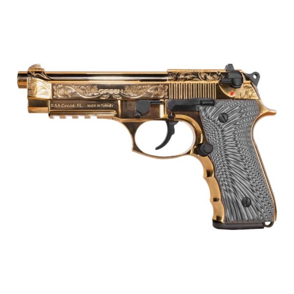 EAA Girsan Regard MC Deluxe Handgun 9mm Luger 18rd Magazine 4.9" Barrel Ambi Safety Engraved Slide/Gold Finish - Precision Shot Firearms