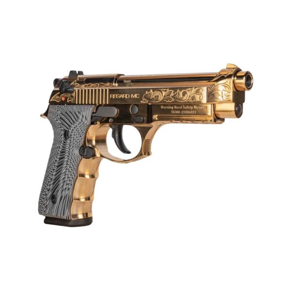 EAA Girsan Regard MC Deluxe Handgun 9mm Luger 18rd Magazine 4.9" Barrel Ambi Safety Engraved Slide/Gold Finish - Precision Shot Firearms