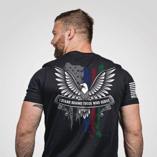 Nine Line I Stand Behind Those Who Serve Short Sleeve Shirt Black M - Precision Shot Firearms