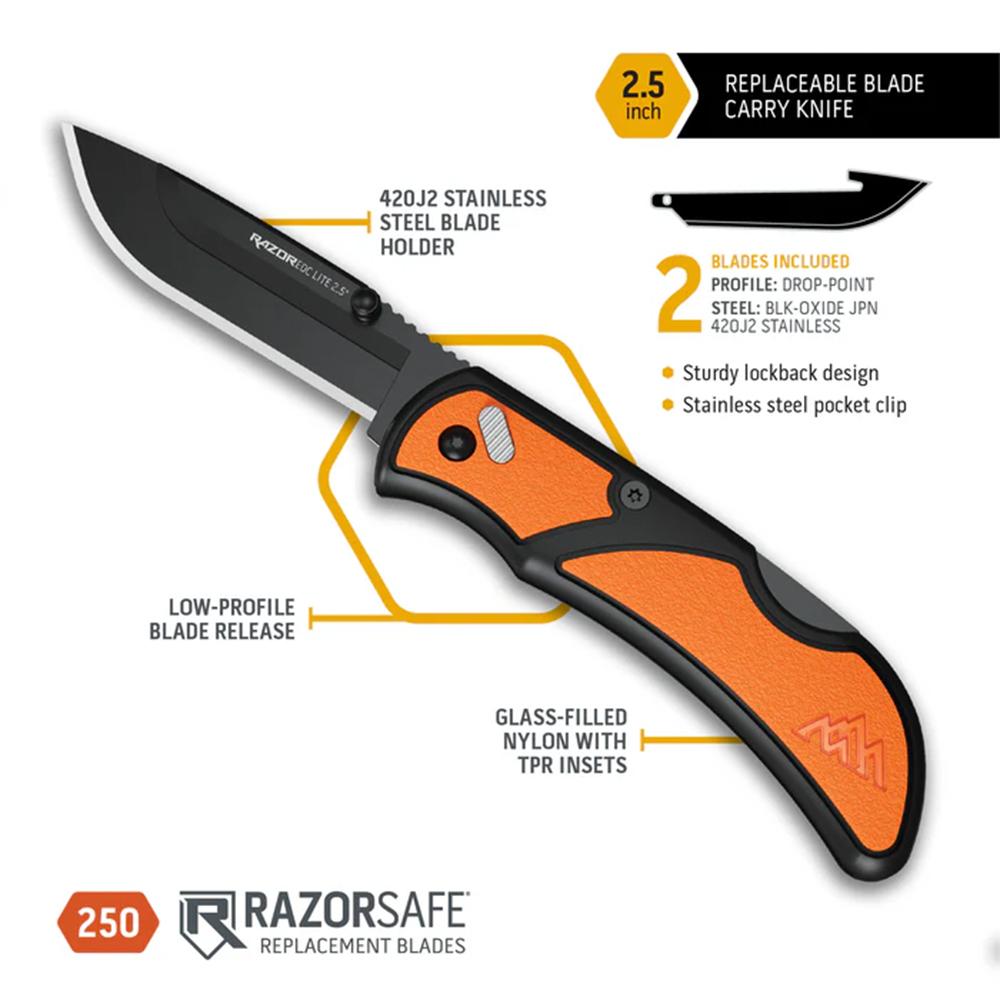 Outdoor Edge RazorEDC Lite Replaceable Blade Folding Knife 2-1/2" Drop Point Blade Orange - Precision Shot Firearms