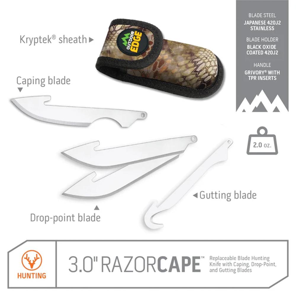 Outdoor Edge RazorCape Folding Knife 3" Drop Point Blades Orange - Precision Shot Firearms