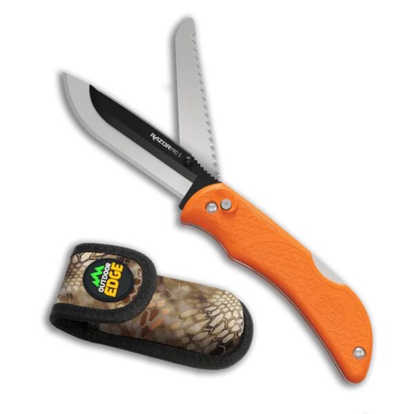 Outdoor Edge RazorPro S Replaceable Blade Folding Knife 3-1/2" Drop Point Blade with Fold Out Saw Orange - Precision Shot Firearms