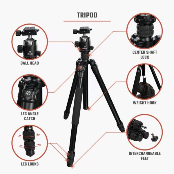 Athlon Midas AL28 Aluminum Tripod 17" - 65" Black with Soft Sided Carrying Case - Precision Shot Firearms