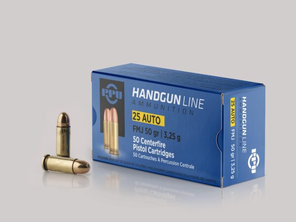 PPU Handgun Ammunition .25 ACP 50 gr FMJ 771 fps 50/ct - Precision Shot Firearms