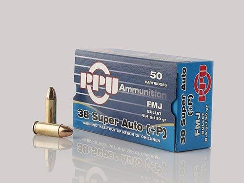 PPU Handgun Ammunition .38 Super Auto+P 130 gr FMJ 1213 fps 50/ct - Precision Shot Firearms