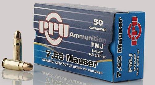 PPU Handgun Ammunition 7.63mm Mauser 85 gr FMJ 1510 fps 50/ct - Precision Shot Firearms
