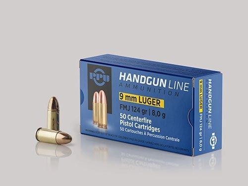 PPU Handgun Ammunition 9mm Luger 124 gr FMJ 1120 fps 50/ct - Precision Shot Firearms