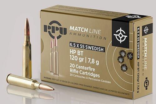 PPU Match Rifle Ammunition 6.5mm x 55 Swedish Match 120 gr HPBT 2723 fps 20/ct - Precision Shot Firearms